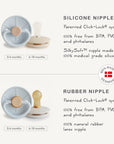 FRIGG Silicone Pacifier 4-Pack offers Danish-made pacifiers for babies.