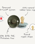 The Mushie FRIGG Rope Natural Rubber Pacifier 2-Pack features round natural rubber latex nipples and a patented Click-Lock® system. BPA, BPS, PVC, and phthalate free—100% made in Denmark. Essential for your baby’s comfort.