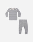 Rylee + Cru Ribbed Tee + Legging Set Slate Microstripe, slim-fit, laid flat on white background.