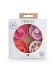 Packaged Frigg 4-pack baby pacifiers on a white background