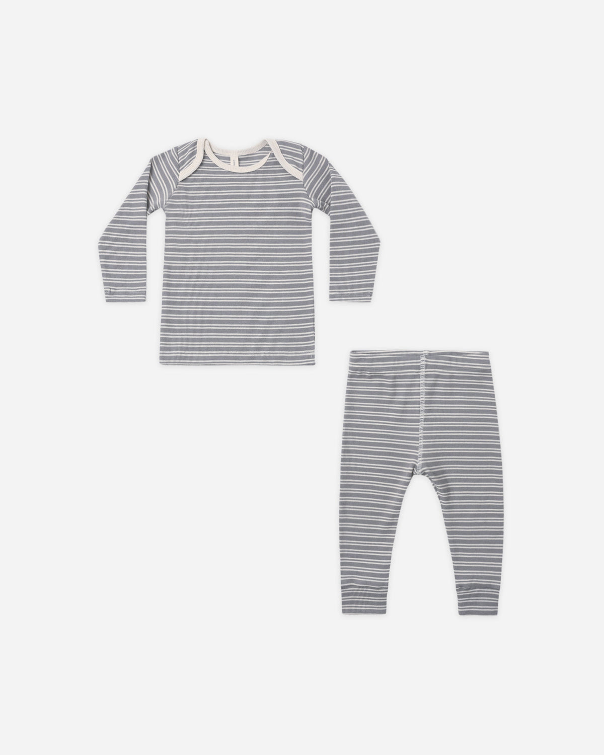 Rylee + Cru Ribbed Tee + Legging Set Slate Microstripe, slim-fit, laid flat on white background.