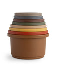 Mushie’s Stacking Cups Toy features soft hues and a matte finish inspired by Danish Hygge.